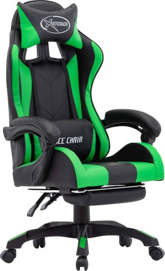 VidaLife Racestoel met voetensteun kunstleer groen en zwart