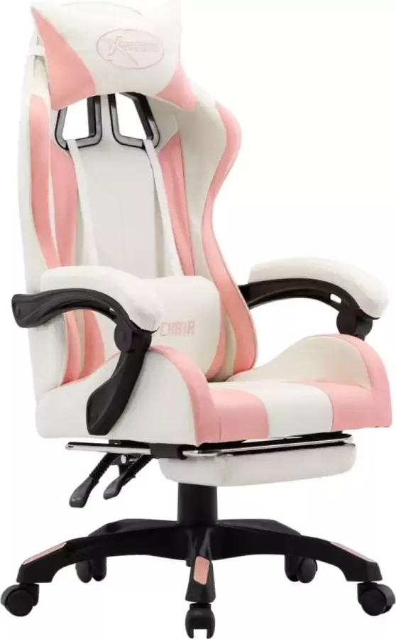 VidaLife Racestoel met voetensteun kunstleer roze en wit