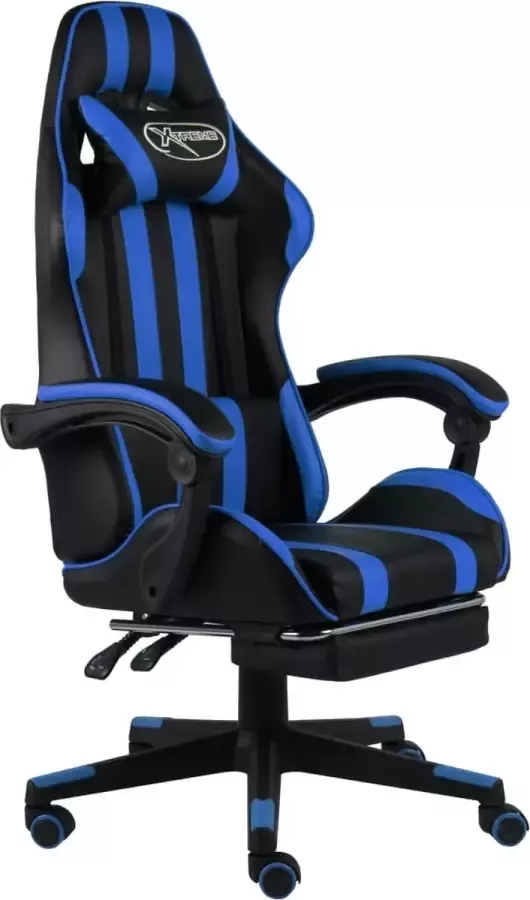 VidaLife Racestoel met voetensteun kunstleer zwart en blauw