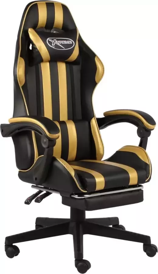 VidaLife Racestoel met voetensteun kunstleer zwart en goudkleurig
