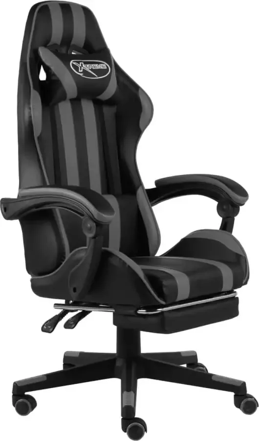 VidaLife Racestoel met voetensteun kunstleer zwart en grijs