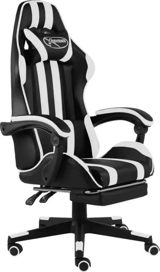 VidaLife Racestoel met voetensteun kunstleer zwart en wit