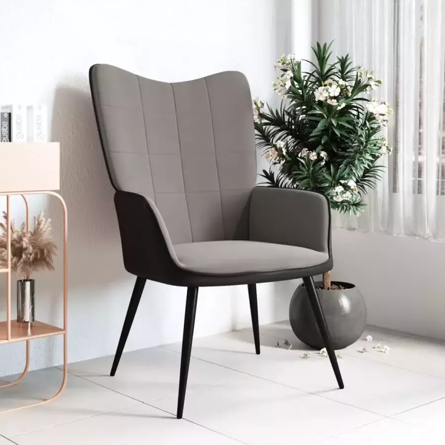 VidaLife Relaxstoel fluweel en PVC lichtgrijs