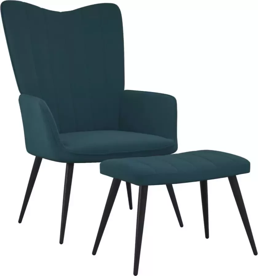 VidaLife Relaxstoel met voetenbank fluweel blauw
