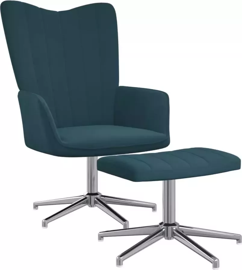VidaLife Relaxstoel met voetenbank fluweel blauw