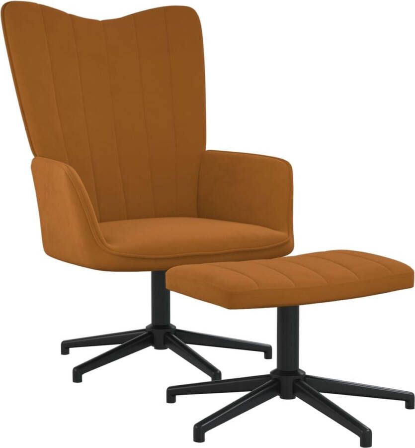 VidaLife Relaxstoel met voetenbank fluweel bruin - Foto 1