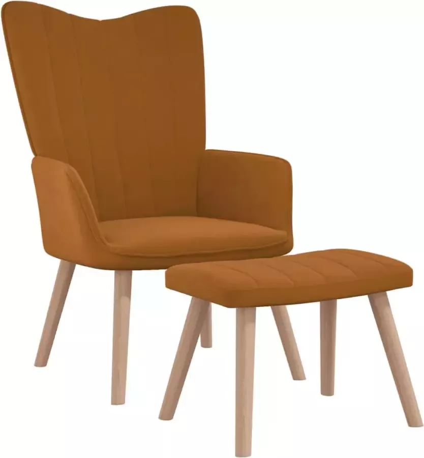 VidaLife Relaxstoel met voetenbank fluweel bruin