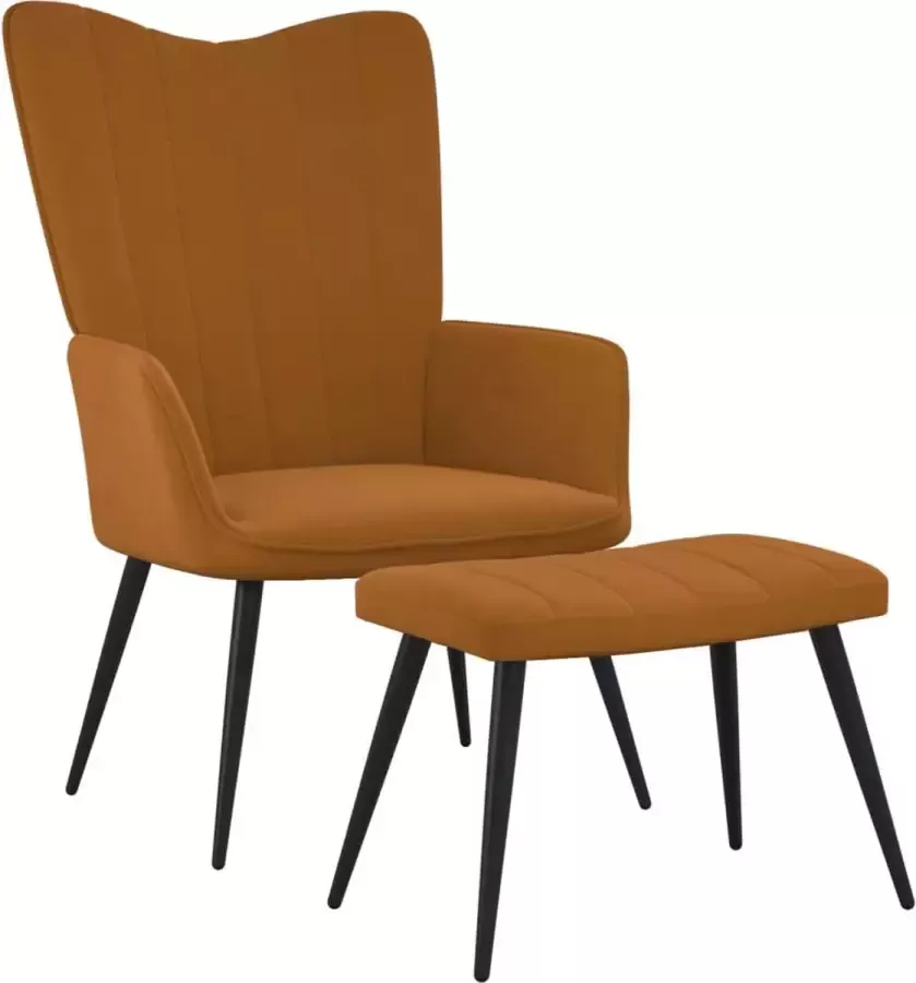 VidaLife Relaxstoel met voetenbank fluweel bruin - Foto 2