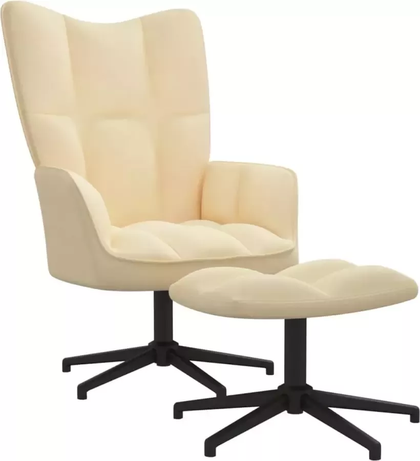 VidaLife Relaxstoel met voetenbank fluweel crèmewit - Foto 2