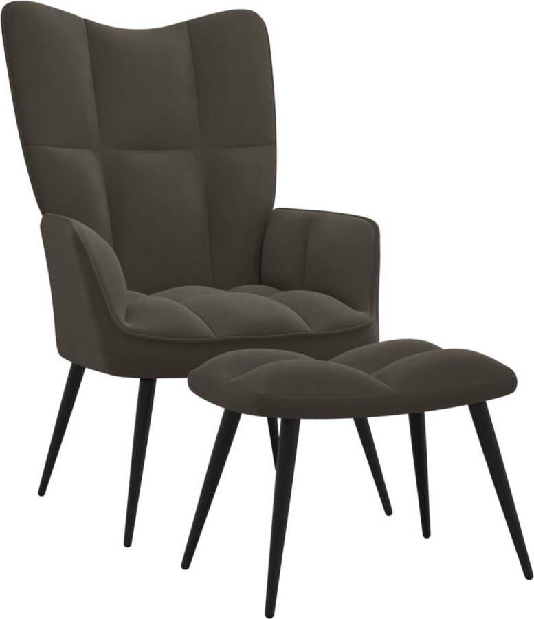 VidaLife Relaxstoel met voetenbank fluweel donkergrijs - Foto 1