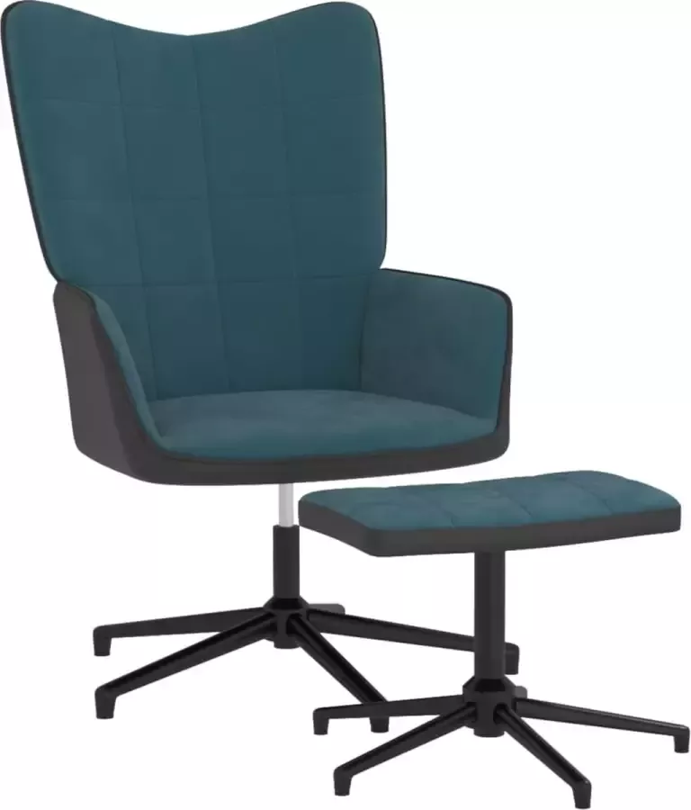 VidaLife Relaxstoel met voetenbank fluweel en PVC blauw