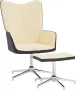 VidaLife Relaxstoel met voetenbank fluweel en PVC crèmewit - Thumbnail 2