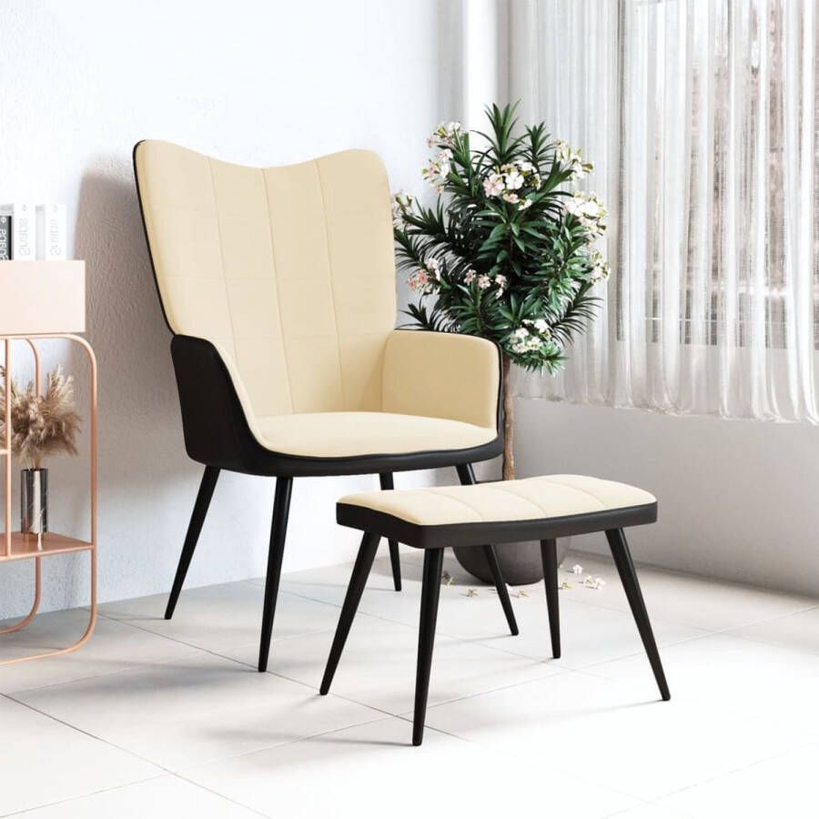 VidaLife Relaxstoel met voetenbank fluweel en PVC crèmewit