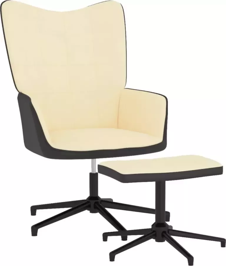 VidaLife Relaxstoel met voetenbank fluweel en PVC crèmewit