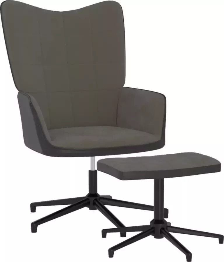 VidaLife Relaxstoel met voetenbank fluweel en PVC donkergrijs