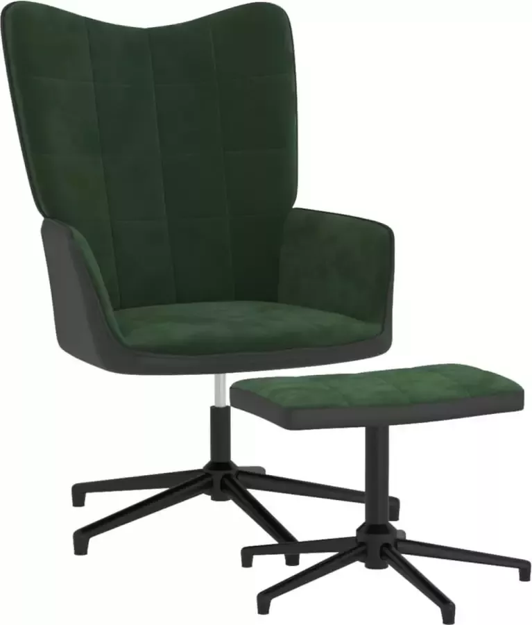 VidaLife Relaxstoel met voetenbank fluweel en PVC donkergroen