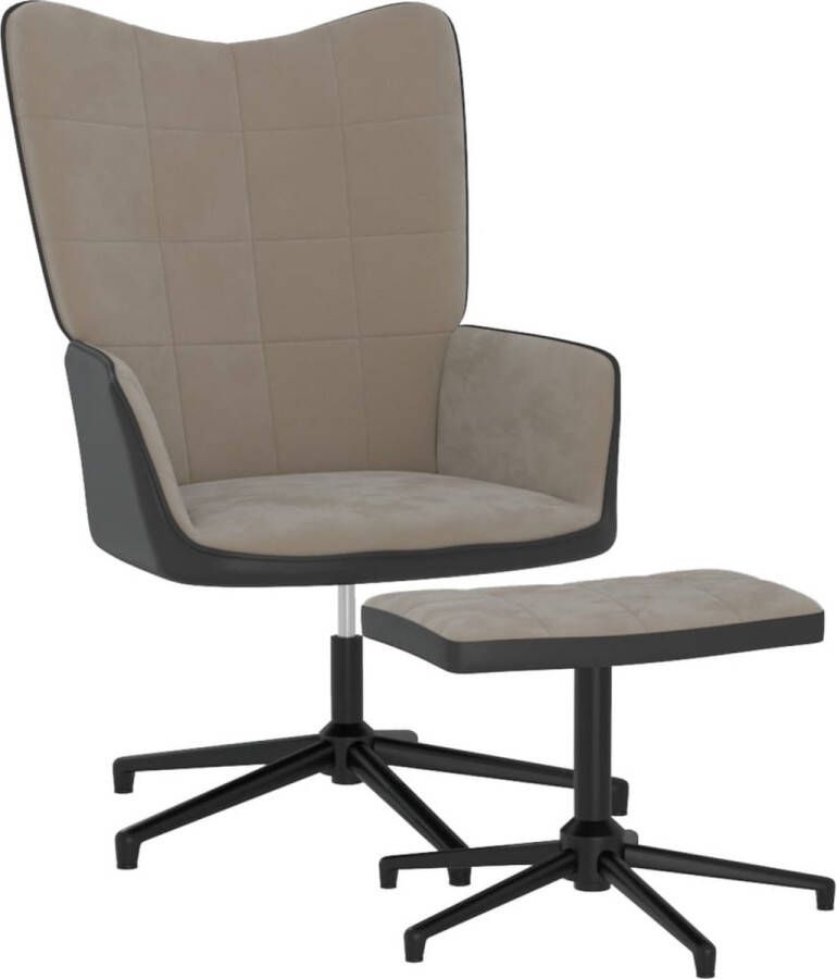 VidaLife Relaxstoel met voetenbank fluweel en PVC lichtgrijs