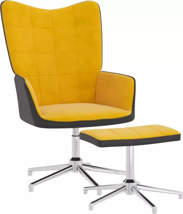 VidaLife Relaxstoel met voetenbank fluweel en PVC mosterdgeel