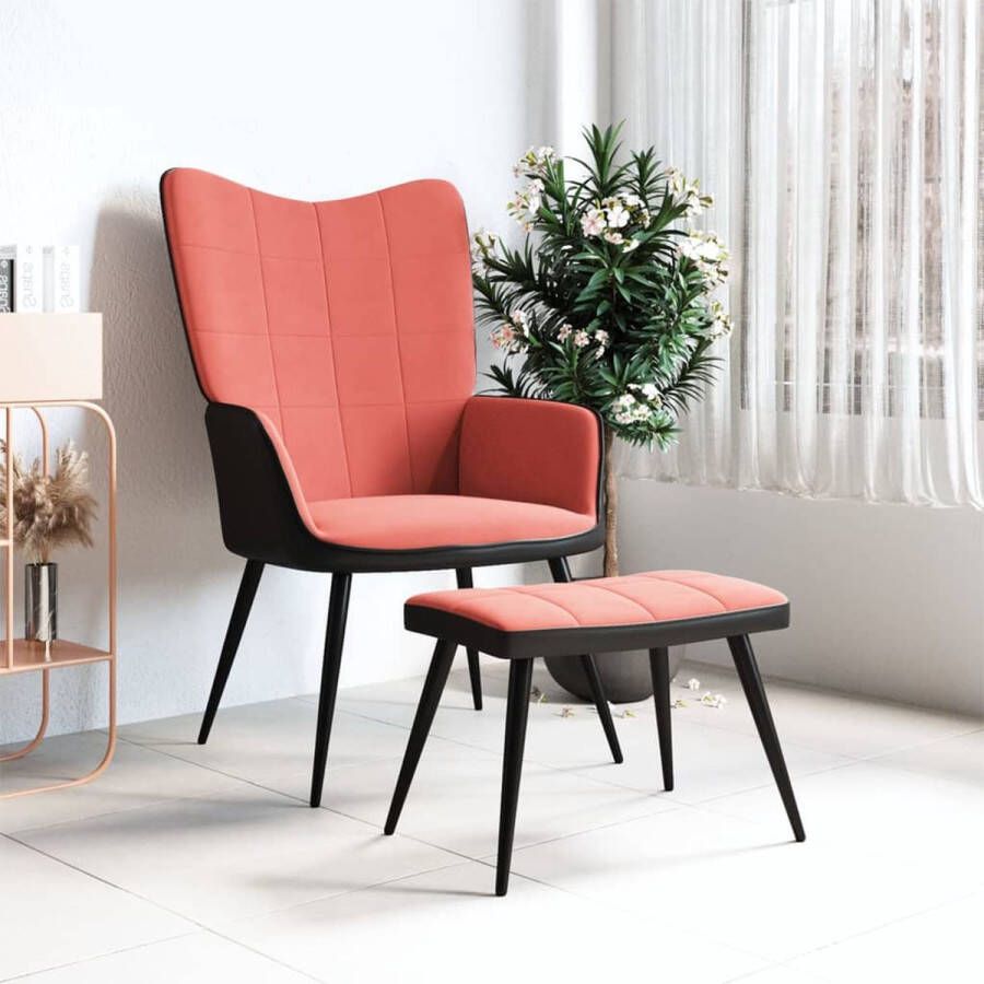 VidaLife Relaxstoel met voetenbank fluweel en PVC roze