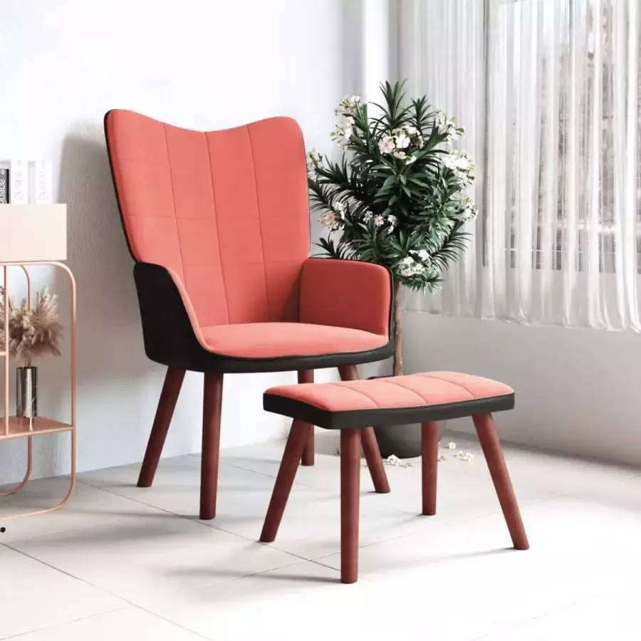 VidaLife Relaxstoel met voetenbank fluweel en PVC roze