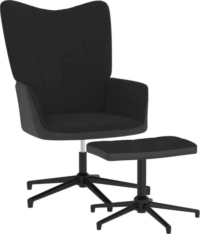VidaLife Relaxstoel met voetenbank fluweel en PVC zwart