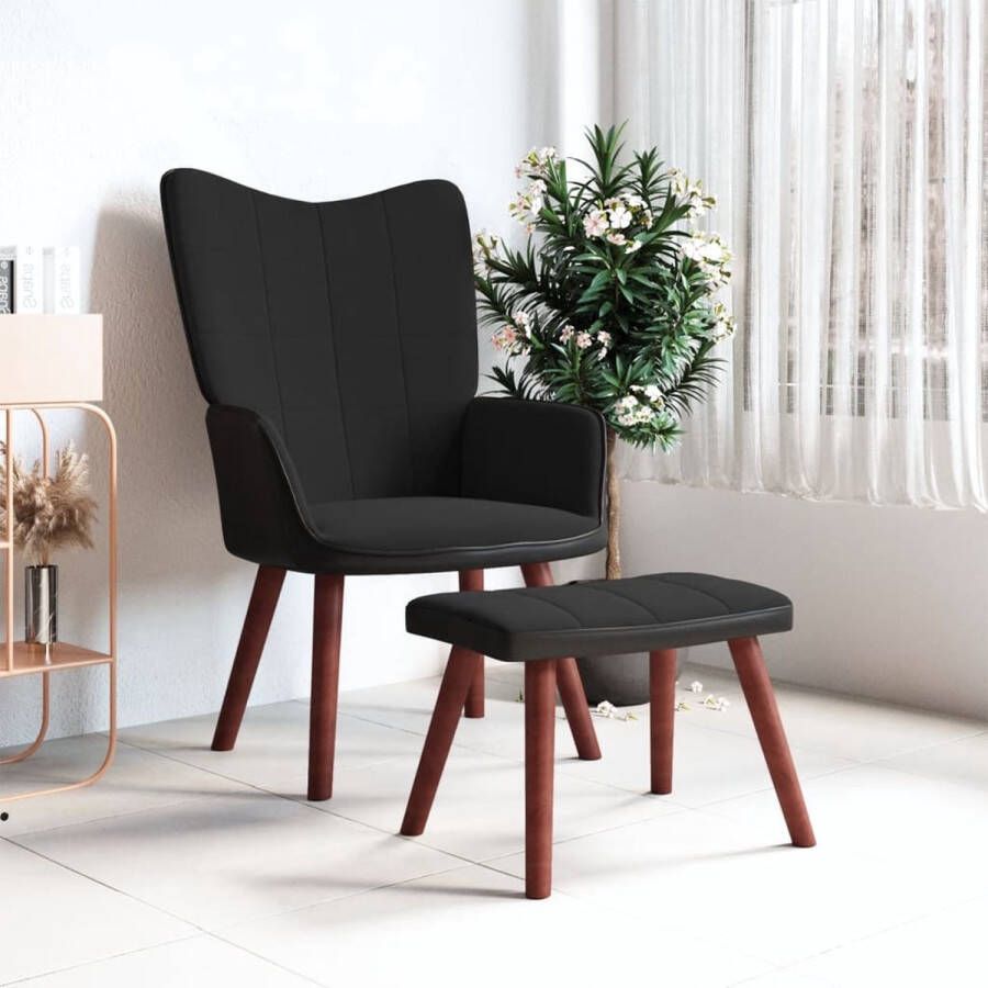 VidaLife Relaxstoel met voetenbank fluweel en PVC zwart