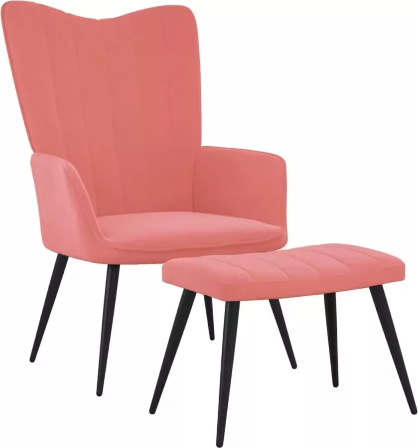 VidaLife Relaxstoel met voetenbank fluweel roze - Foto 2