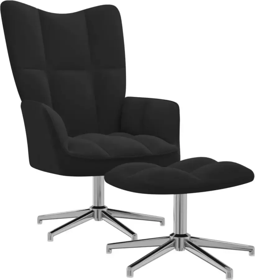 VidaLife Relaxstoel met voetenbank fluweel zwart