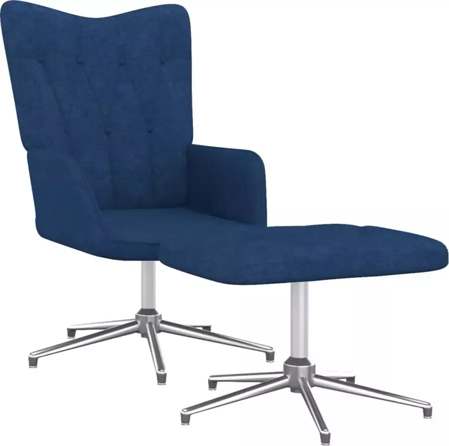 VidaLife Relaxstoel met voetenbank stof blauw