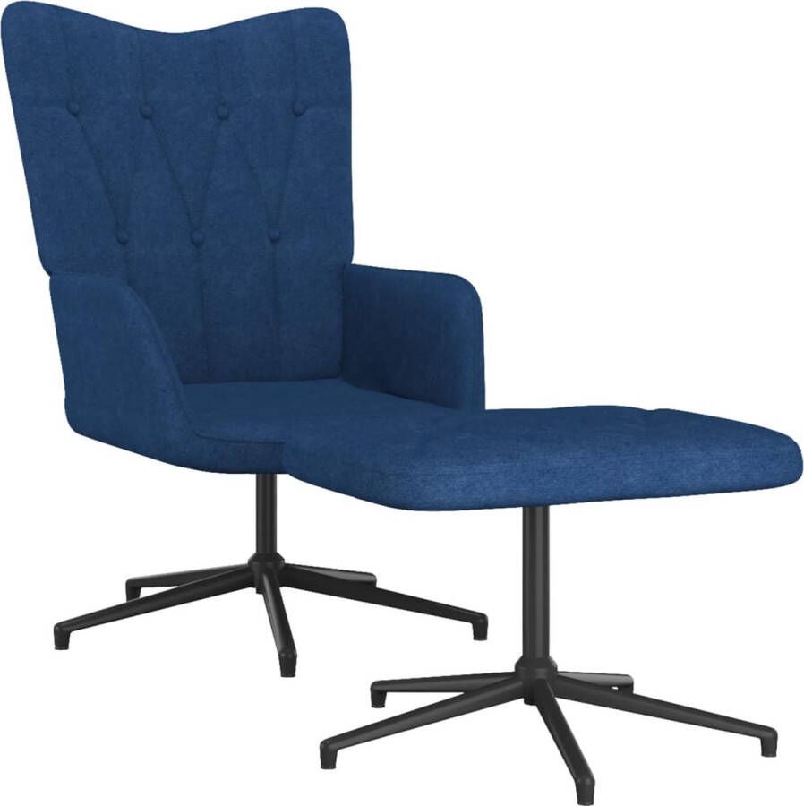 VidaLife Relaxstoel met voetenbank stof blauw