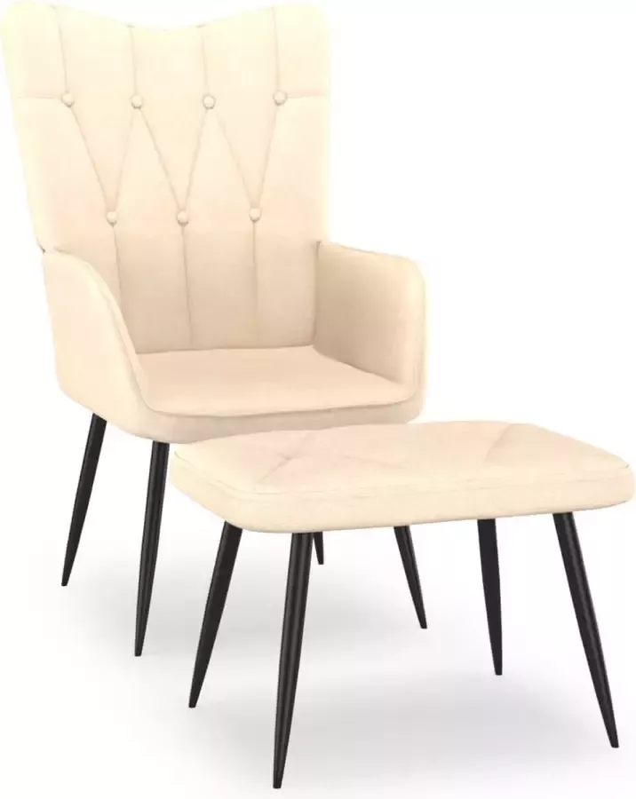 VidaLife Relaxstoel met voetenbank stof crèmekleurig - Foto 3