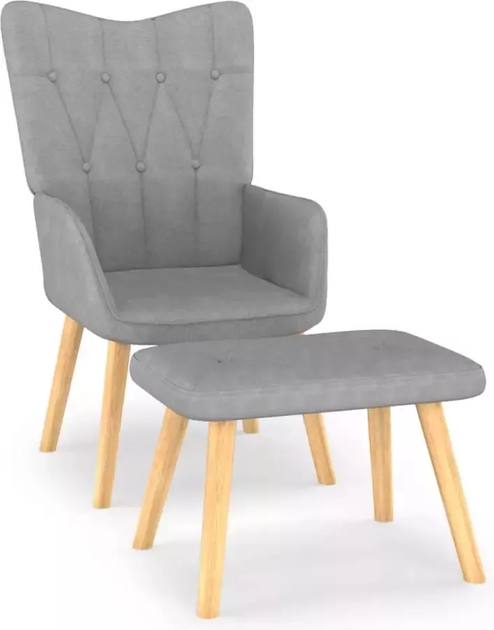 VidaLife Relaxstoel met voetenbank stof lichtgrijs