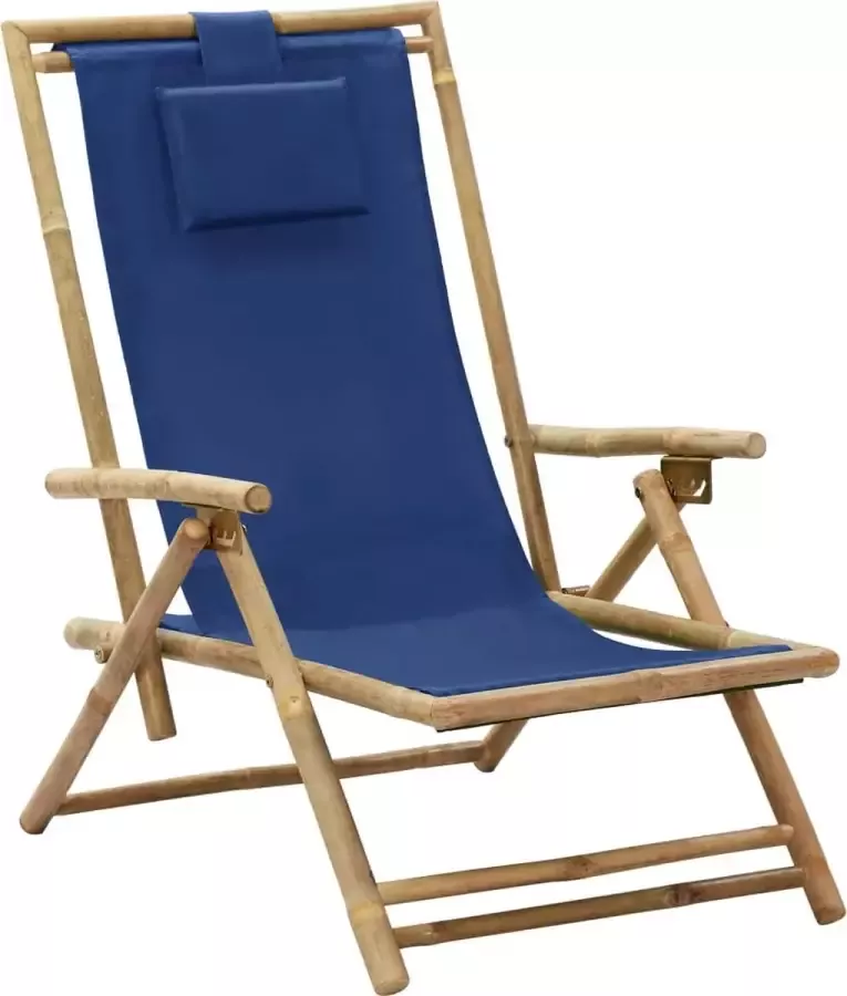 VidaLife Relaxstoel verstelbaar bamboe en stof marineblauw