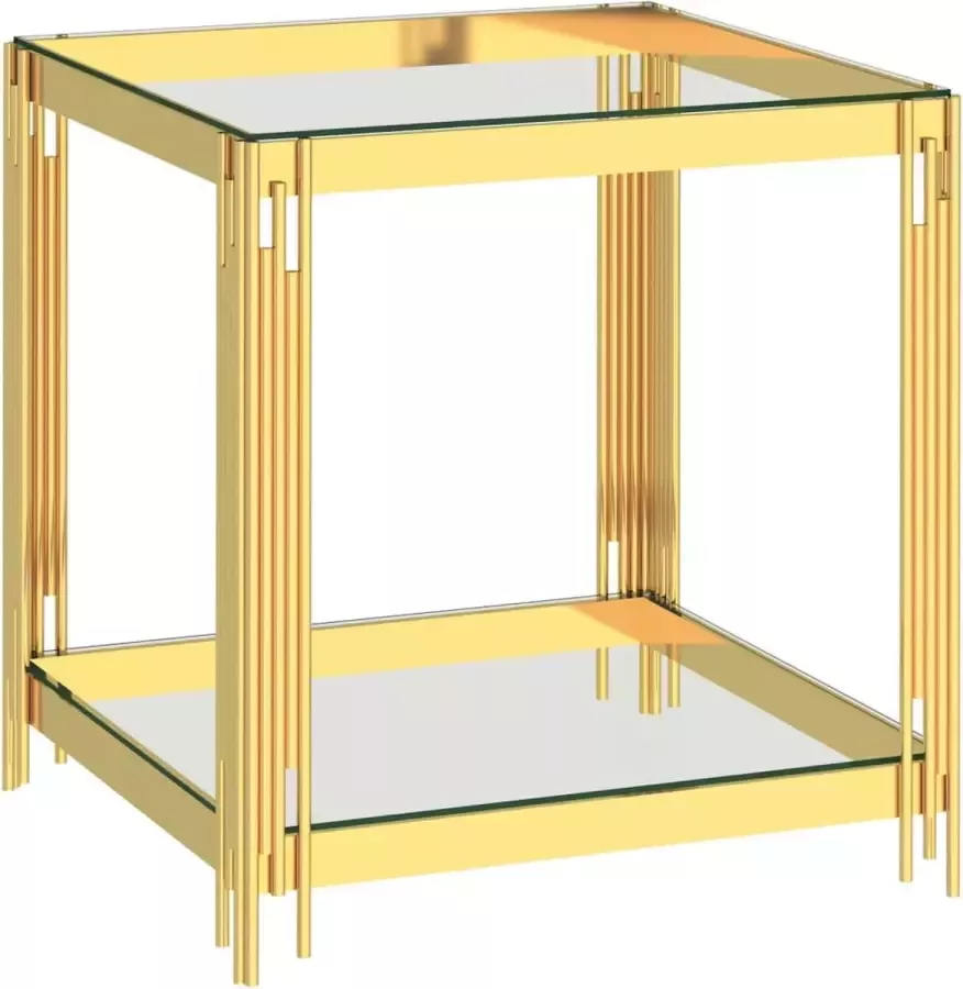 VidaLife Salontafel 55x55x55 cm roestvrij staal en glas goudkleurig
