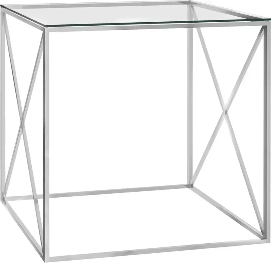 VidaLife Salontafel 55x55x55 cm roestvrij staal en glas zilverkleurig