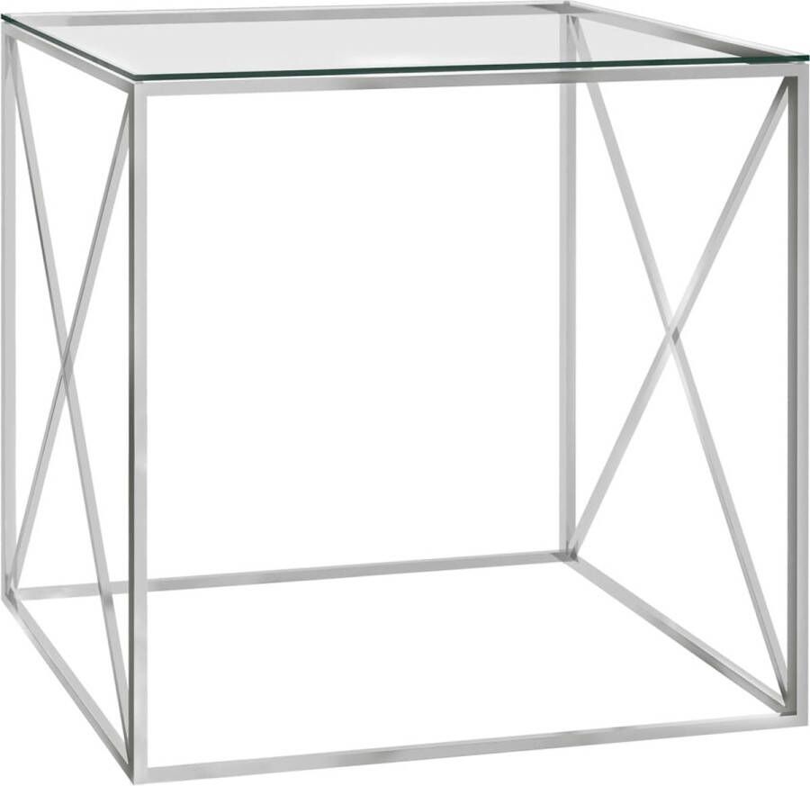 VidaLife Salontafel 55x55x55 cm roestvrij staal en glas zilverkleurig