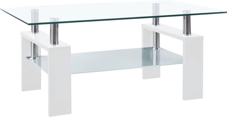 VidaLife Salontafel 95x55x40 cm gehard glas transparant en wit