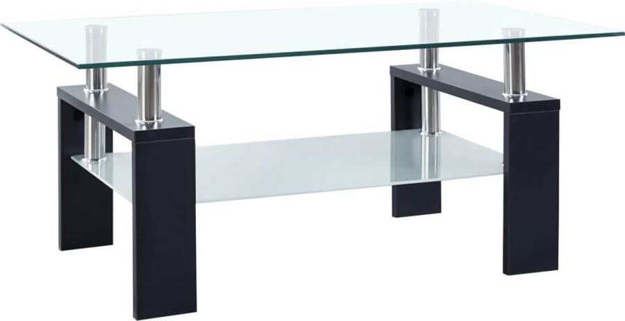 VidaLife Salontafel 95x55x40 cm gehard glas transparant en zwart