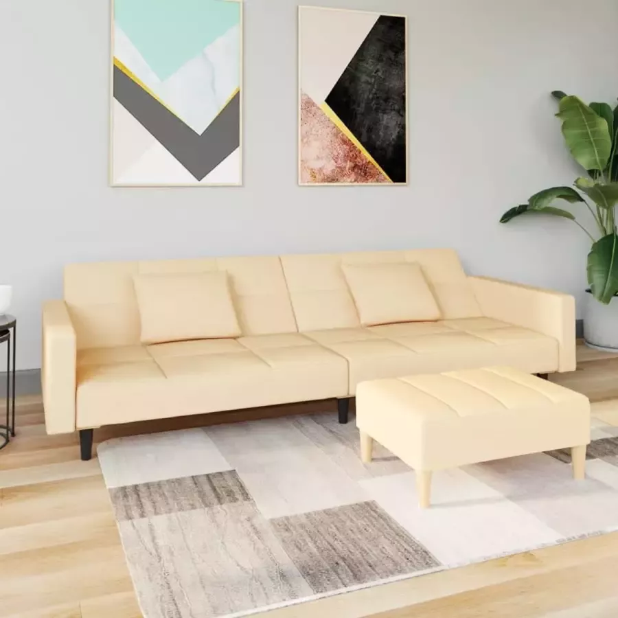 VidaLife Slaapbank 2-zits met 2 kussens en voetenbank fluweel crèmekleur