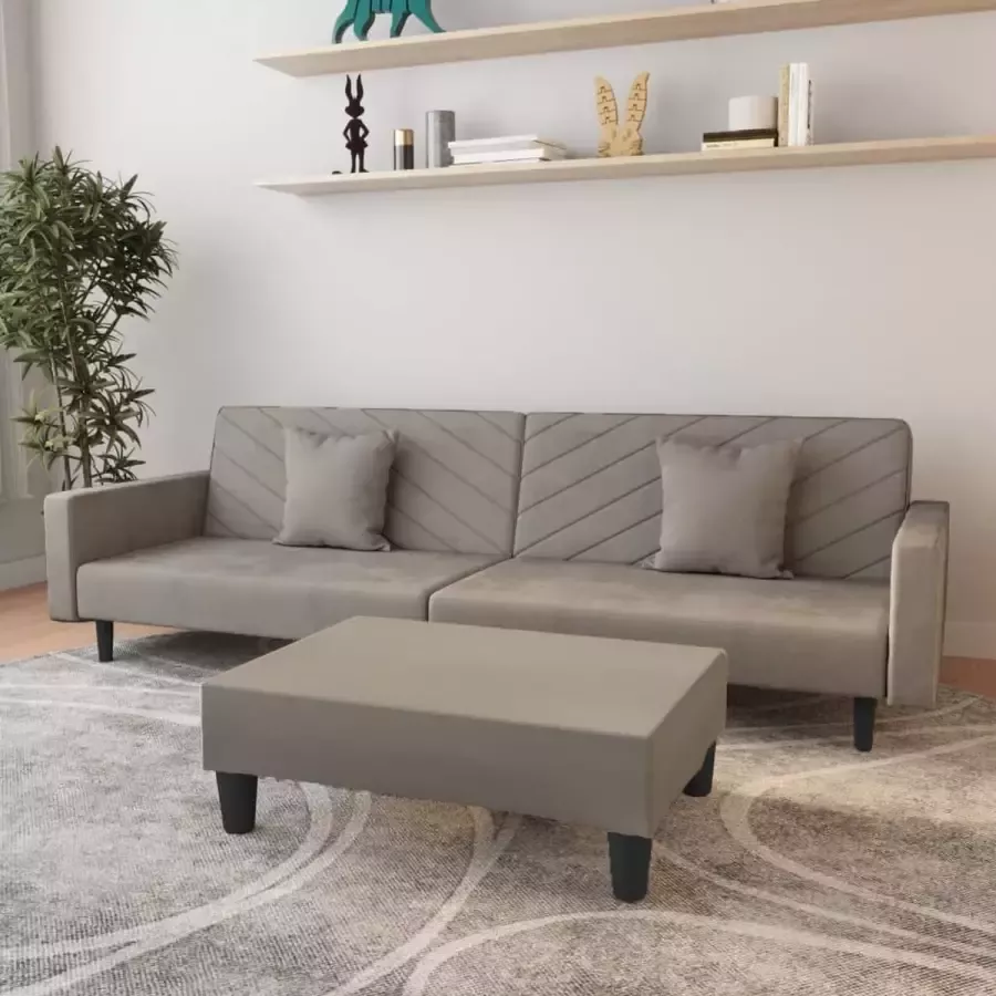 VidaLife Slaapbank 2-zits met 2 kussens en voetenbank fluweel lichtgrijs