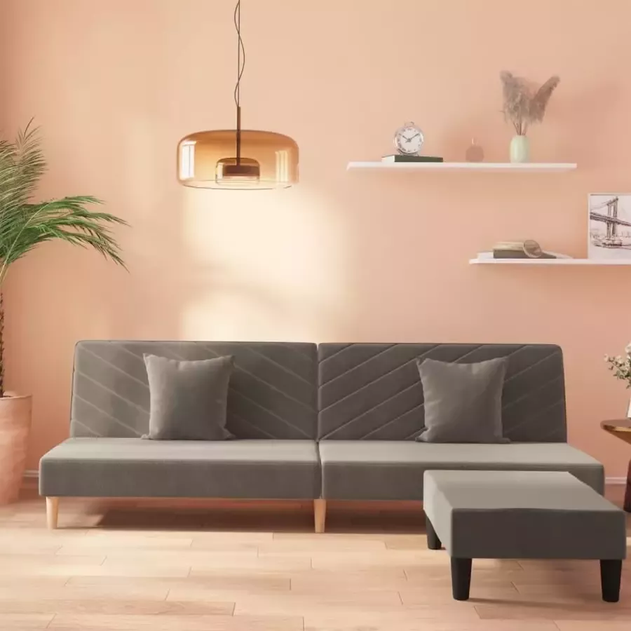 VidaLife Slaapbank 2-zits met 2 kussens en voetenbank fluweel lichtgrijs - Foto 2