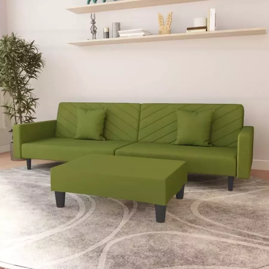 VidaLife Slaapbank 2-zits met 2 kussens en voetenbank fluweel lichtgroen