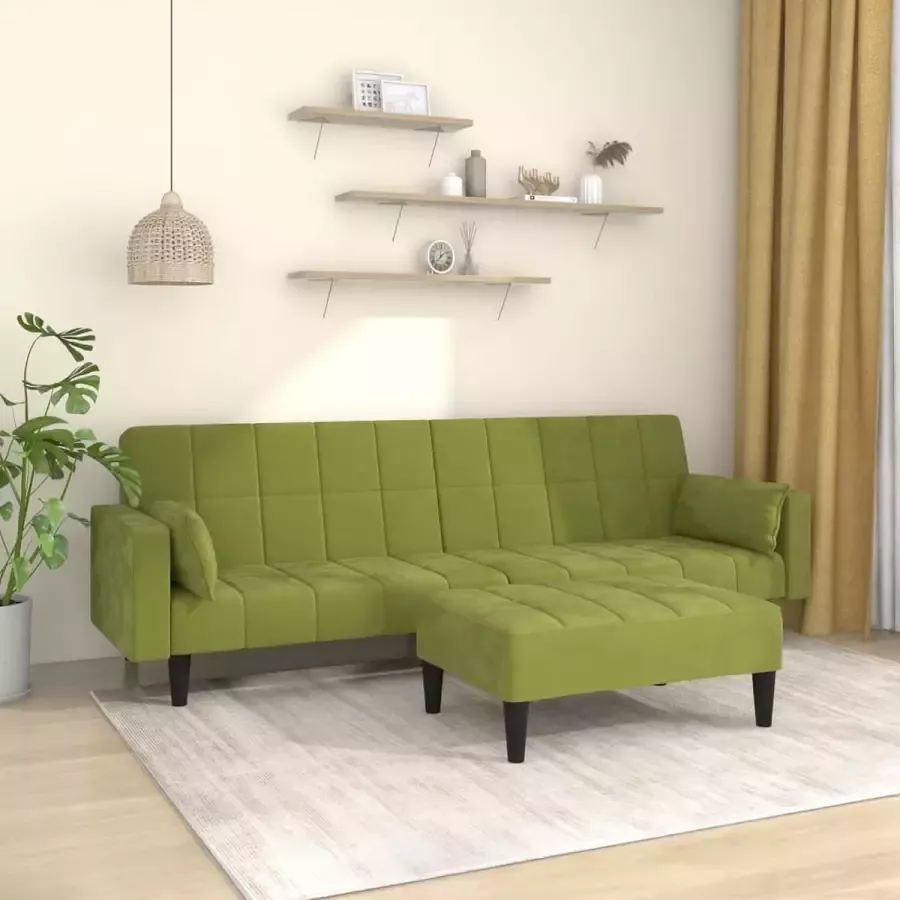 VidaLife Slaapbank 2-zits met 2 kussens en voetenbank fluweel lichtgroen - Foto 2