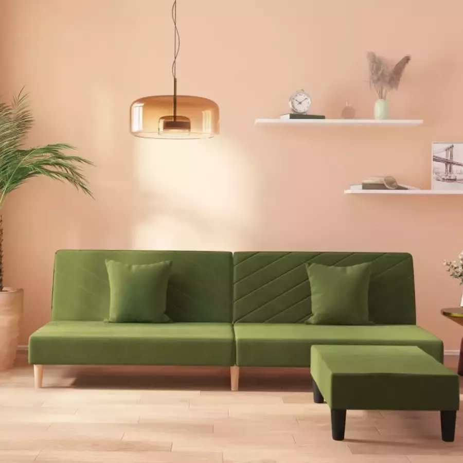 VidaLife Slaapbank 2-zits met 2 kussens en voetenbank fluweel lichtgroen - Foto 3