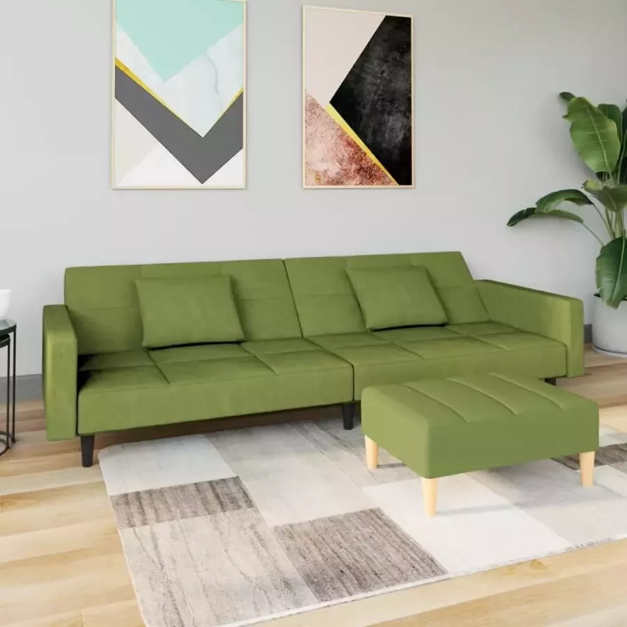 VidaLife Slaapbank 2-zits met 2 kussens en voetenbank fluweel lichtgroen - Foto 4