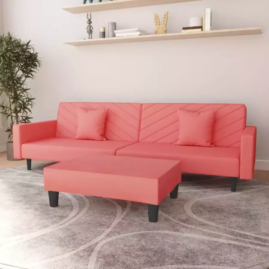 VidaLife Slaapbank 2-zits met 2 kussens en voetenbank fluweel roze