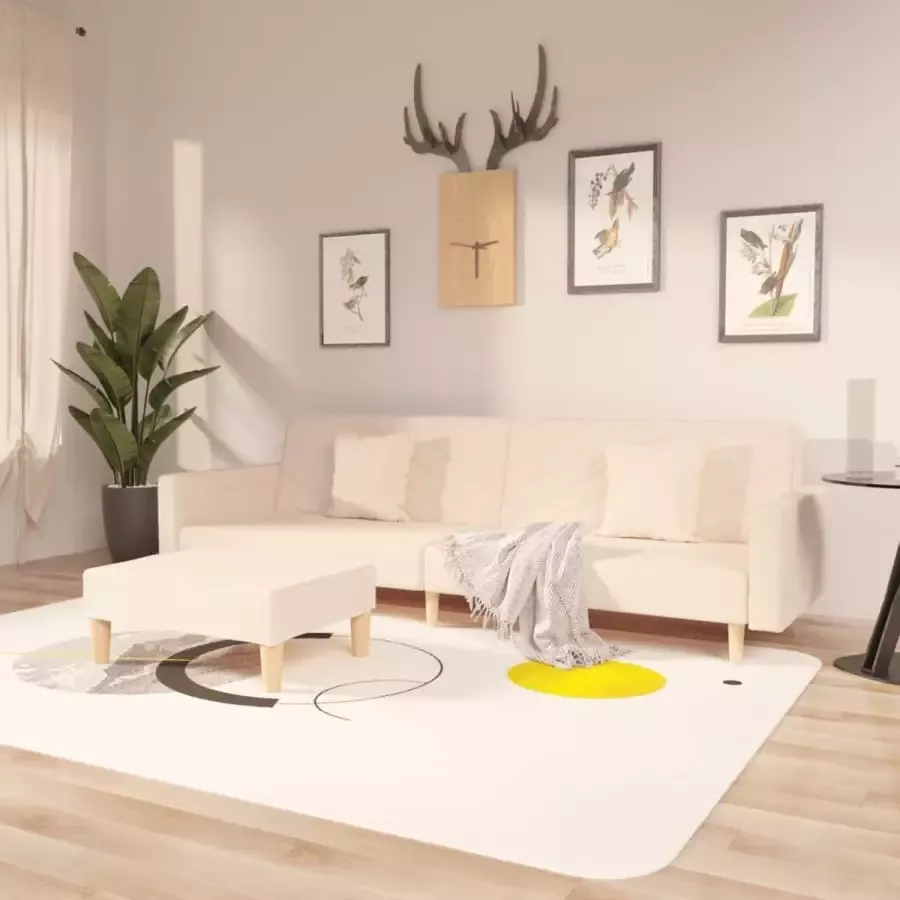 VidaLife Slaapbank 2-zits met 2 kussens en voetenbank stof crèmekleurig - Foto 2