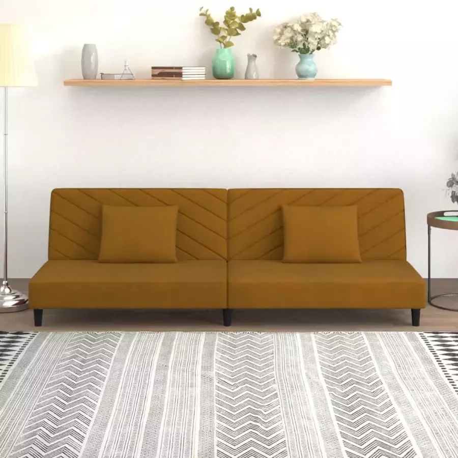 VidaLife Slaapbank 2-zits met 2 kussens fluweel bruin - Foto 3