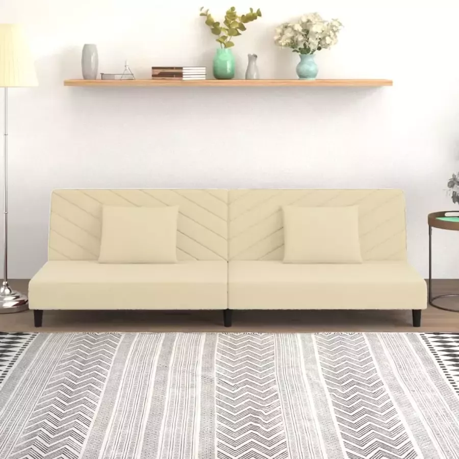 VidaLife Slaapbank 2-zits met 2 kussens fluweel crèmekleurig - Foto 3