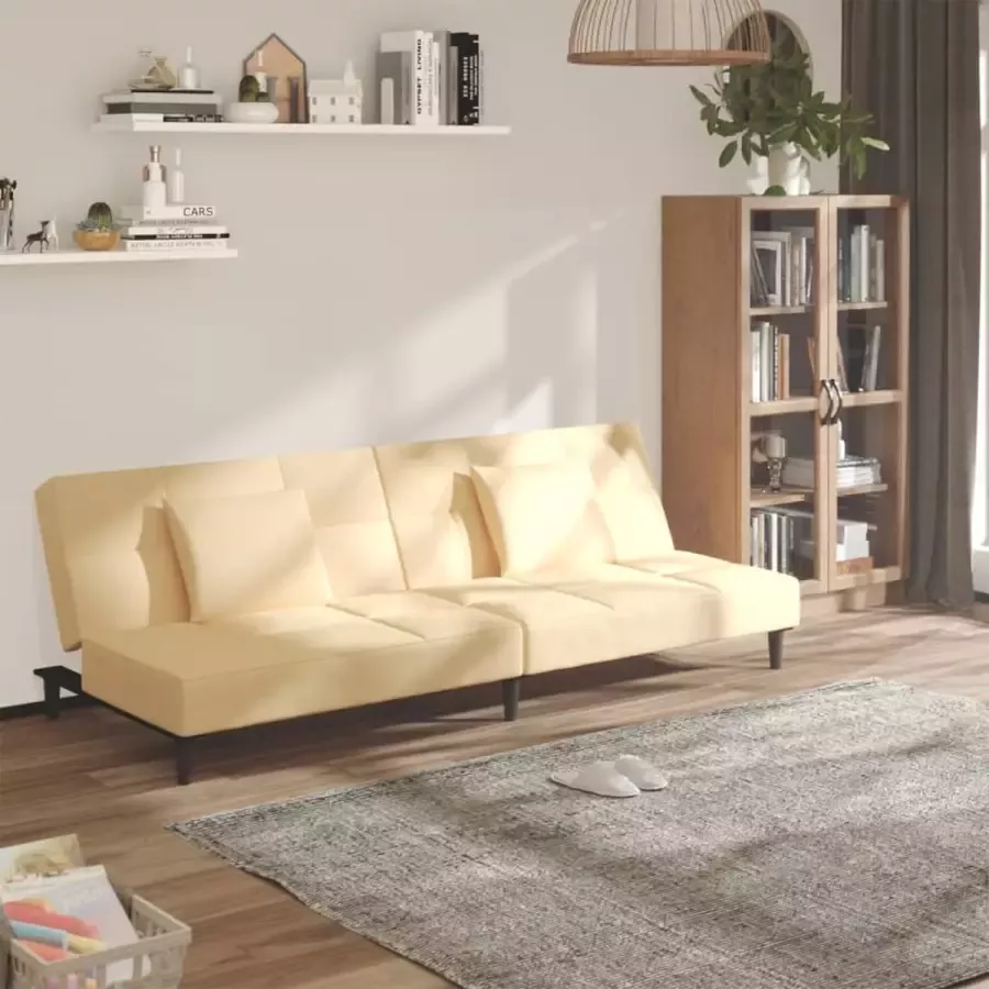 VidaLife Slaapbank 2-zits met 2 kussens fluweel crèmekleurig - Foto 4